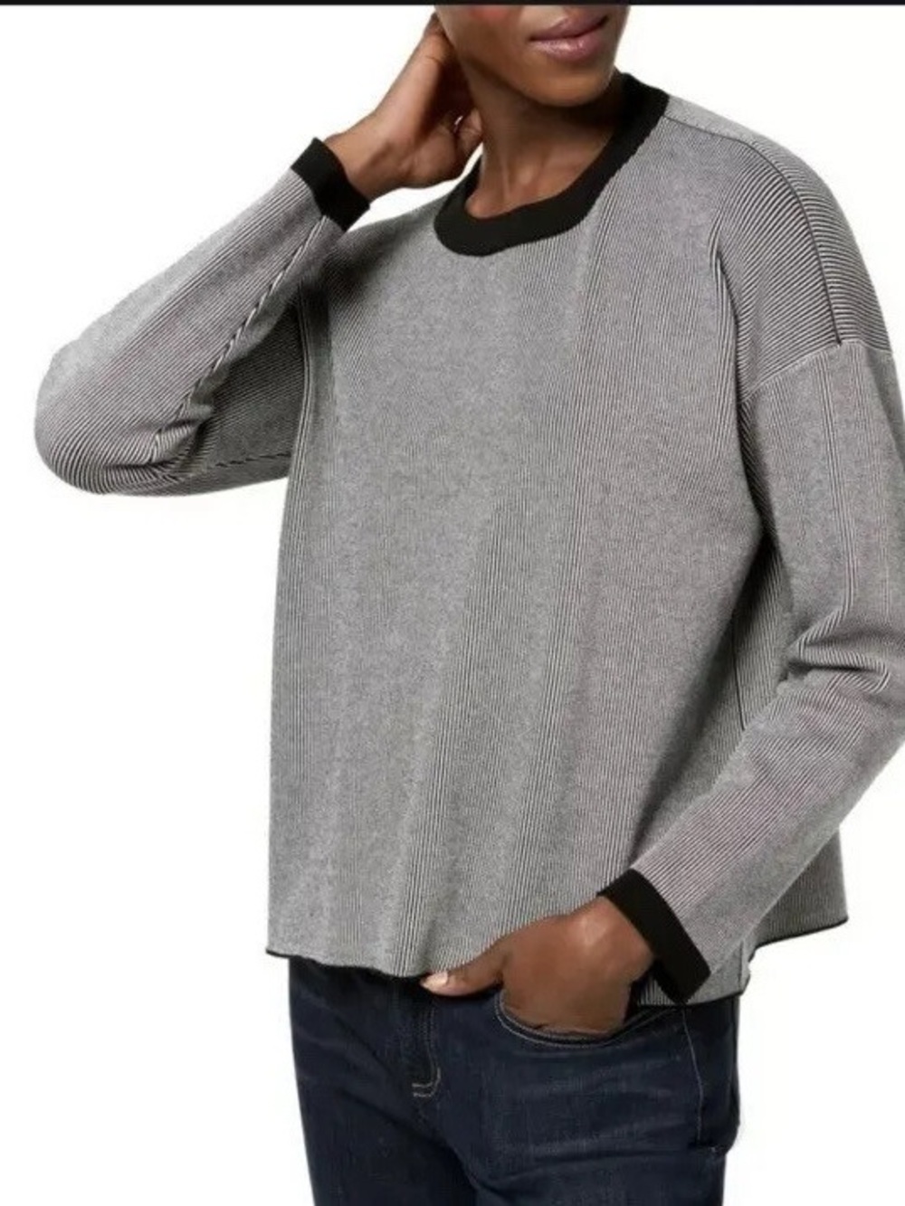 Eileen Fisher Striped Tencel Long Sleeve Pullover Knit Sweater Top Size M